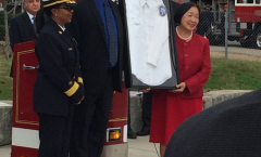 Allied Ambulance shirt presentation to Oakland Mayor and Fire Chief